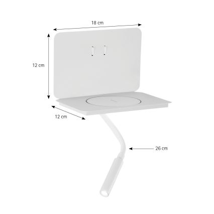 ONLI - painduv LED-laualamp riiuliga WIK LED/6,5W/230V + LED/3W valge