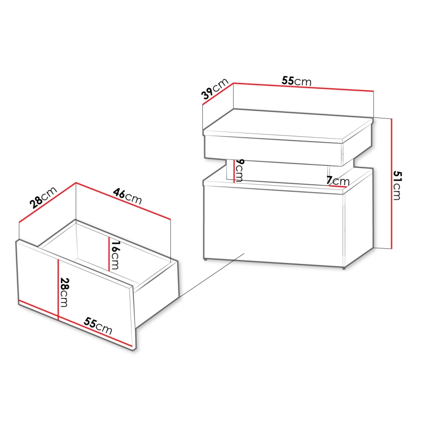 Öökapp GLOSSA LED-valgustusega 55x51 cm must/läikiv must
