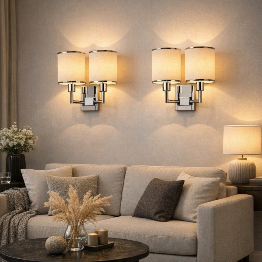 Open Design OR81497 - Seinavalgusti CASA 2xE14/12W/230V läikiv kroom/kreemjas