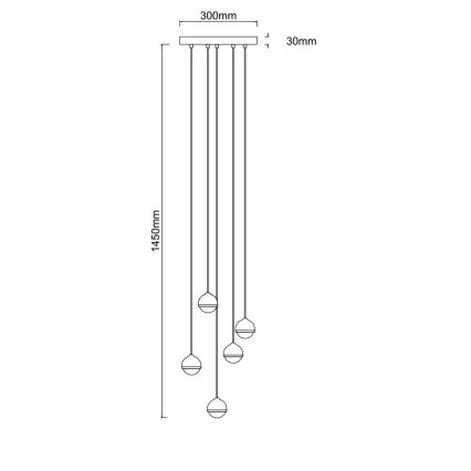 Open Design OR85518 - LED-rippvalgusti riputuskaabliga BOLICINA 5xLED/5W/230V kuldne/must