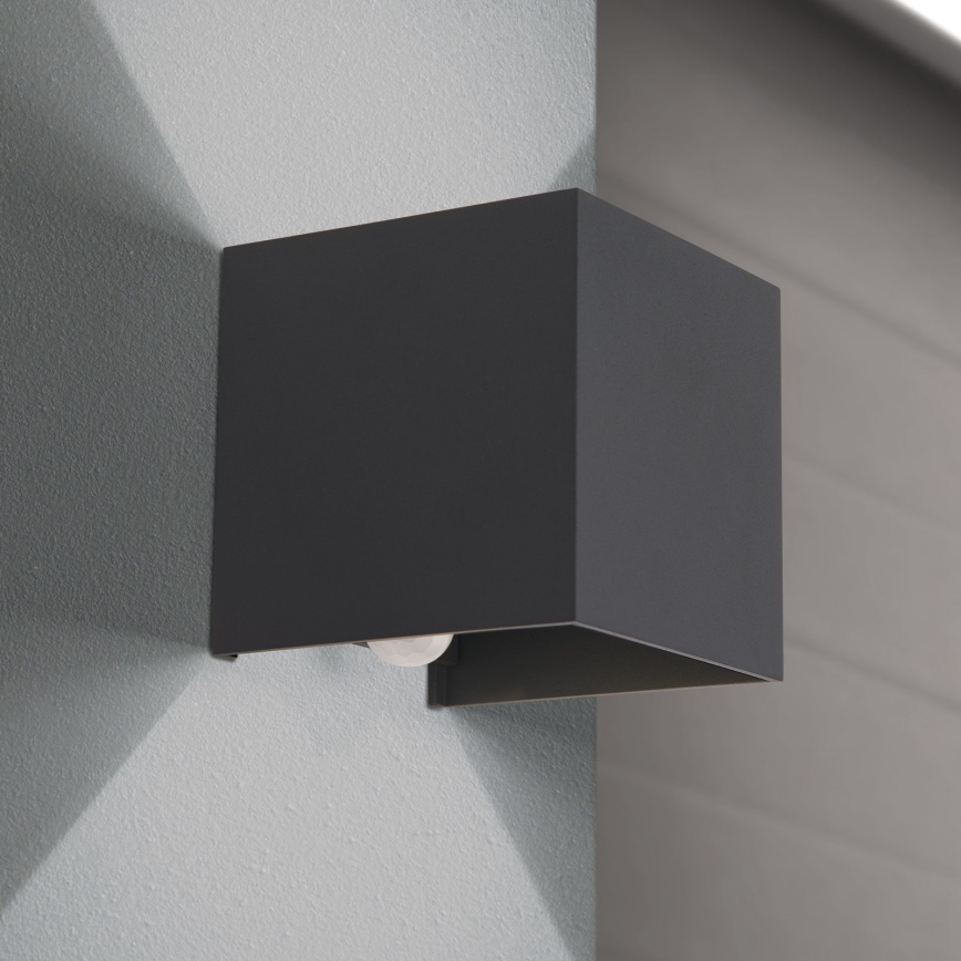 LED Väli seinavalgusti koos liikumis- ja hämardusanduriga CUBE-S LED/13W/230V IP54 antratsiit