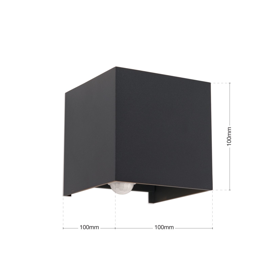 LED Väli seinavalgusti koos liikumis- ja hämardusanduriga CUBE-S LED/13W/230V IP54 antratsiit