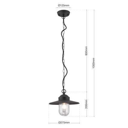 Väli rippvalgusti EDWARD 1xE27/60W/230V IP44 must