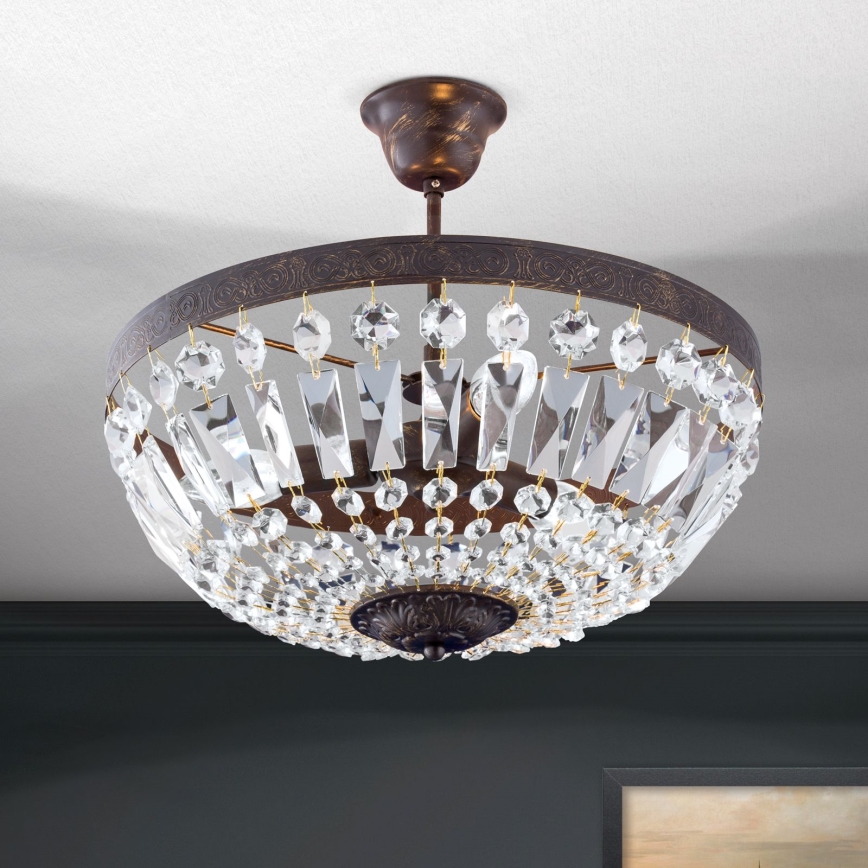 Kristallist ripplühter ARILA 3xE14/40W/230V d. 40 cm pruun/paatina