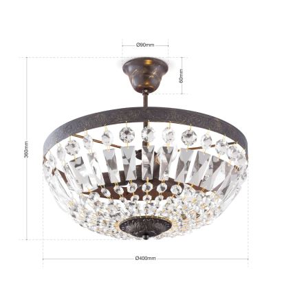 Kristallist ripplühter ARILA 3xE14/40W/230V d. 40 cm pruun/paatina