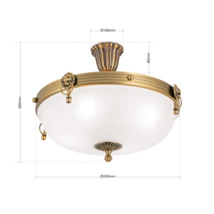 Pinnale kinnitatav lühter ROCCA 4xE27/60W/230V d. 43 cm pronks/valge