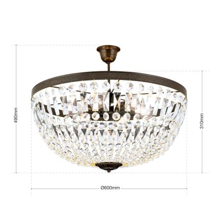Kristallist ripplühter ARILA 6xE27/60W/230V d. 60 cm pruun/paatina
