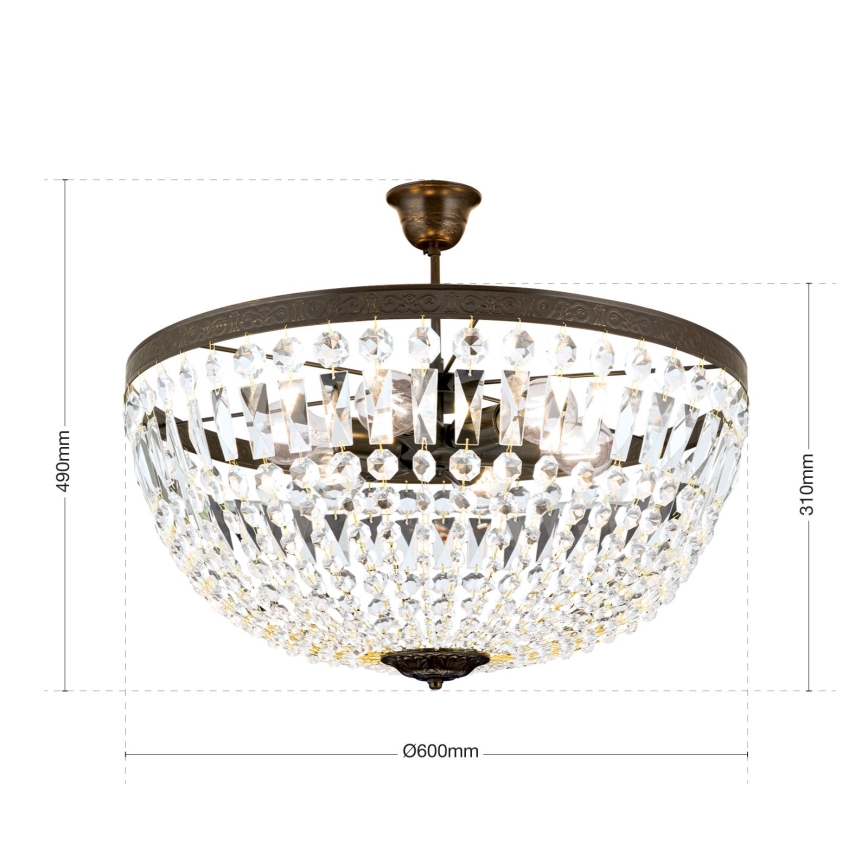Kristallist ripplühter ARILA 6xE27/60W/230V d. 60 cm pruun/paatina