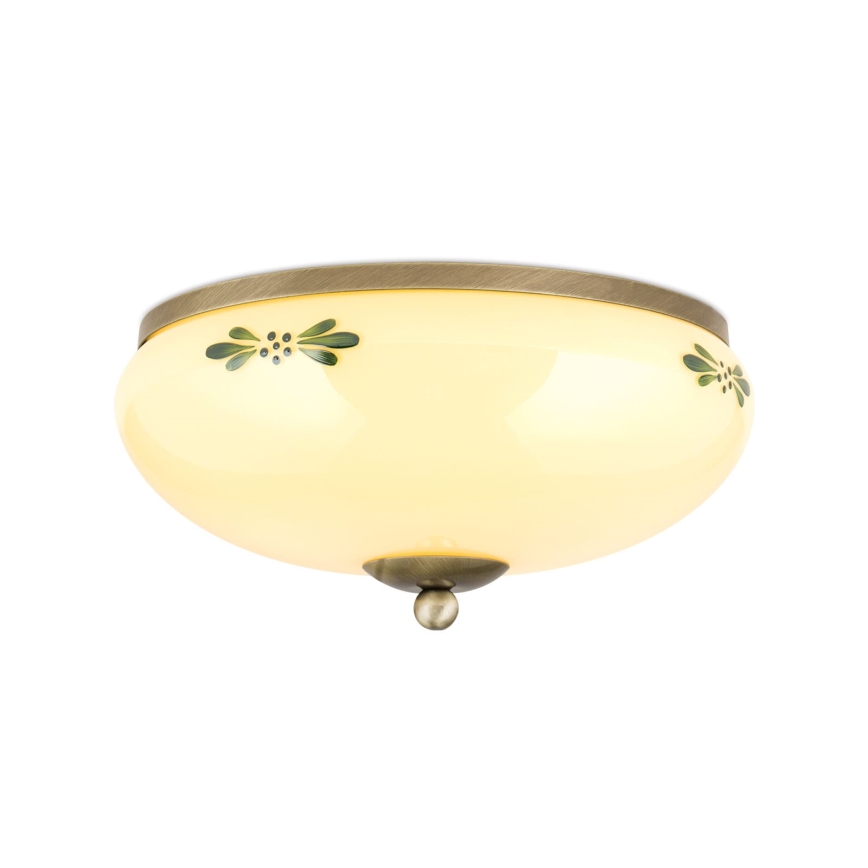 Laelamp LANDHAUS 2xE27/60W/230V, läbimõõt 28 cm, pronks/beež/roheline