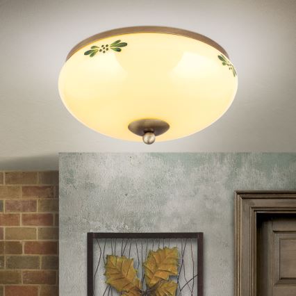 Laelamp LANDHAUS 2xE27/60W/230V, läbimõõt 28 cm, pronks/beež/roheline