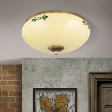 Laelamp LANDHAUS 2xE27/60W/230V, läbimõõt 28 cm, pronks/beež/roheline