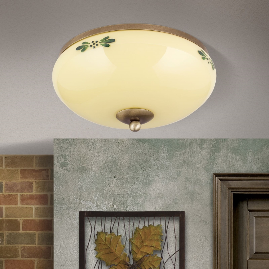 Laelamp LANDHAUS 2xE27/60W/230V, läbimõõt 28 cm, pronks/beež/roheline