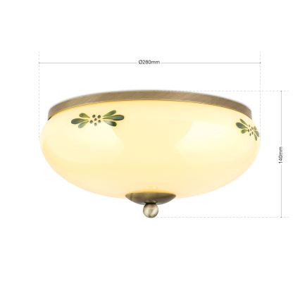 Laelamp LANDHAUS 2xE27/60W/230V, läbimõõt 28 cm, pronks/beež/roheline