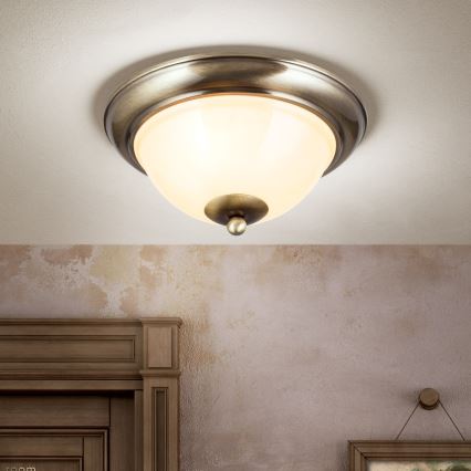 Laevalgusti AUSTRIAN OLD LAMP 2xE27/60W/230V d. 27 cm pronks/beež