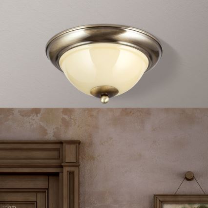 Laevalgusti AUSTRIAN OLD LAMP 2xE27/60W/230V d. 27 cm pronks/beež