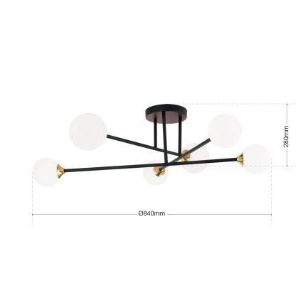 Pinnale kinnitatav lühter SNOWWHITE 6xG9/20W/230V d. 84 cm must/kuldne