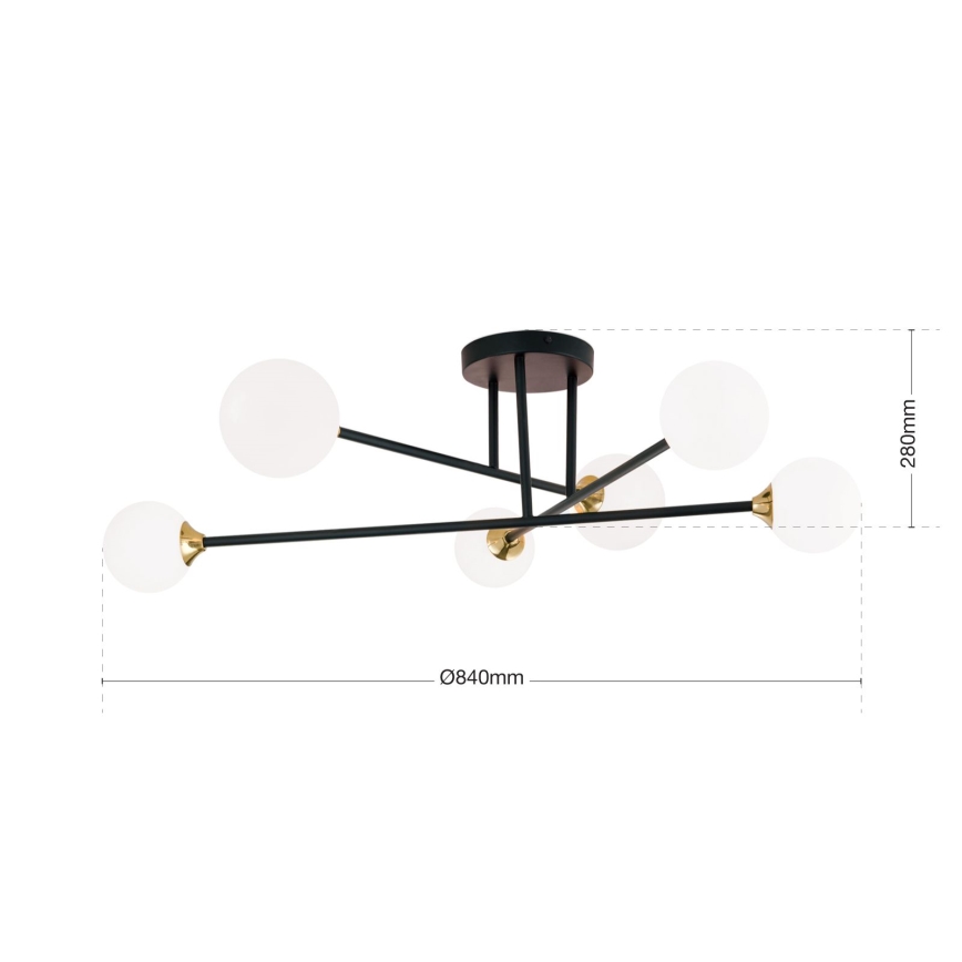 Pinnale kinnitatav lühter SNOWWHITE 6xG9/20W/230V d. 84 cm must/kuldne