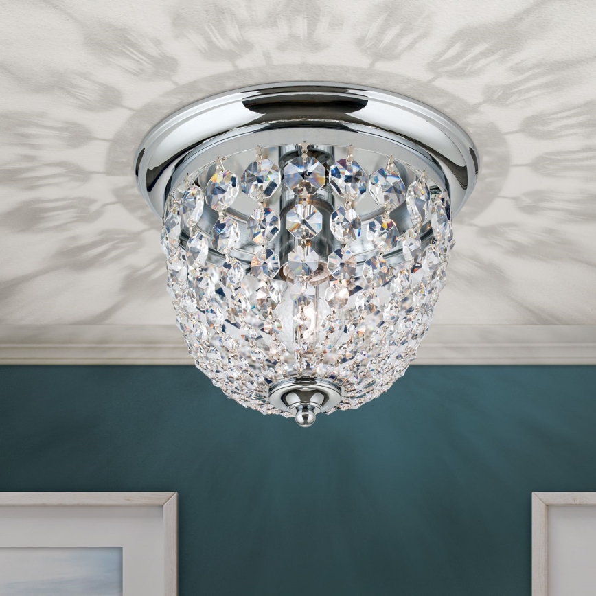 Kristallist laevalgusti PLAFOND 1xE27/40W/230V d. 26 cm läikiv kroom