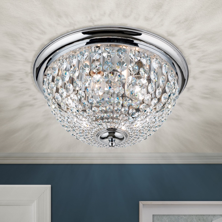 Kristallist laevalgusti PLAFOND 6xE27/40W/230V d. 47 cm läikiv kroom