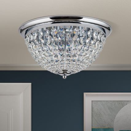 Kristallist laevalgusti PLAFOND 6xE27/40W/230V d. 47 cm läikiv kroom