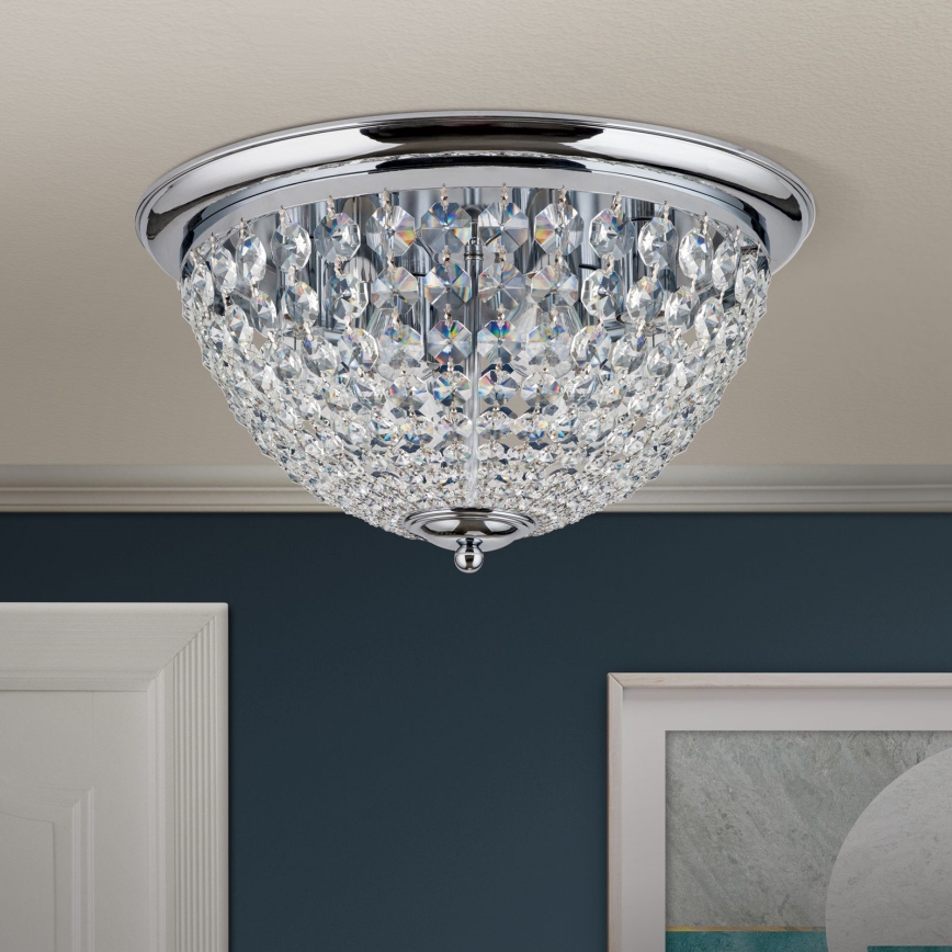 Kristallist laevalgusti PLAFOND 6xE27/40W/230V d. 47 cm läikiv kroom
