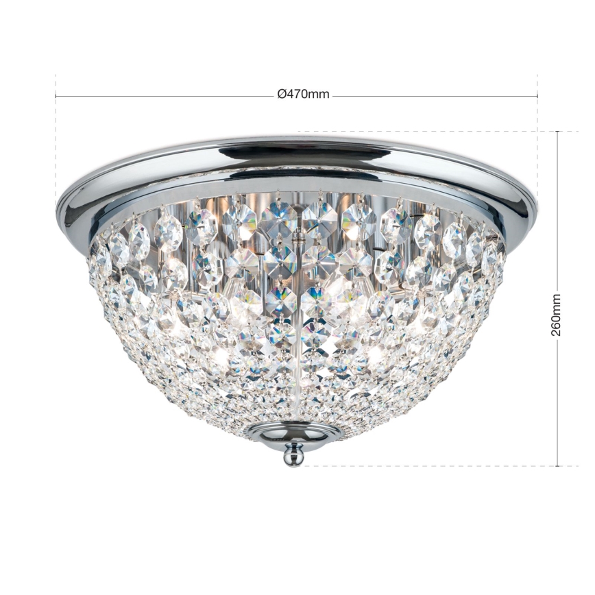Kristallist laevalgusti PLAFOND 6xE27/40W/230V d. 47 cm läikiv kroom