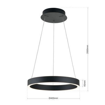 hämardatav LED-rippvalgusti kaablil KOLK LED/40W/230V 2700/3000/4000K läbimõõt 40 cm must
