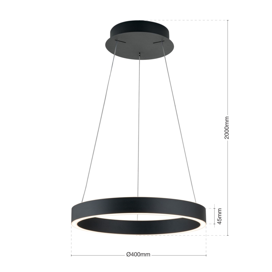 hämardatav LED-rippvalgusti kaablil KOLK LED/40W/230V 2700/3000/4000K läbimõõt 40 cm must