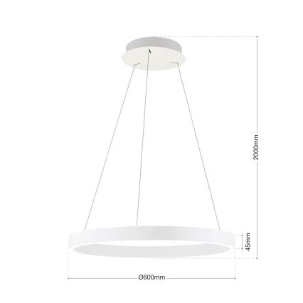 LED-hämardatav juhtmega rippvalgusti KOLK LED/60W/230V 2700/3000/4000K läbimõõduga 60 cm valge