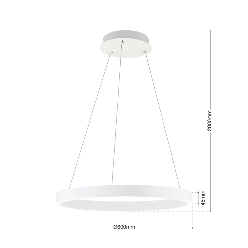 LED-hämardatav juhtmega rippvalgusti KOLK LED/60W/230V 2700/3000/4000K läbimõõduga 60 cm valge