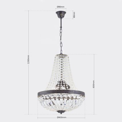 Kristall-lühter ARILA 3xE27/60W/230V d. 40 cm pruun/paatina
