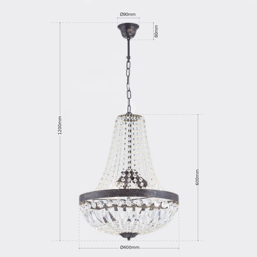 Kristall-lühter ARILA 3xE27/60W/230V d. 40 cm pruun/paatina