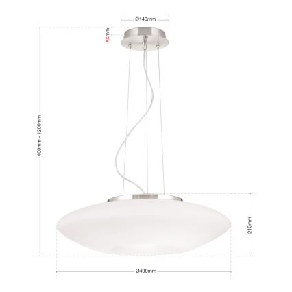 Lühter BLANC 2xE27/60W/230V d. 49 cm matt kroom