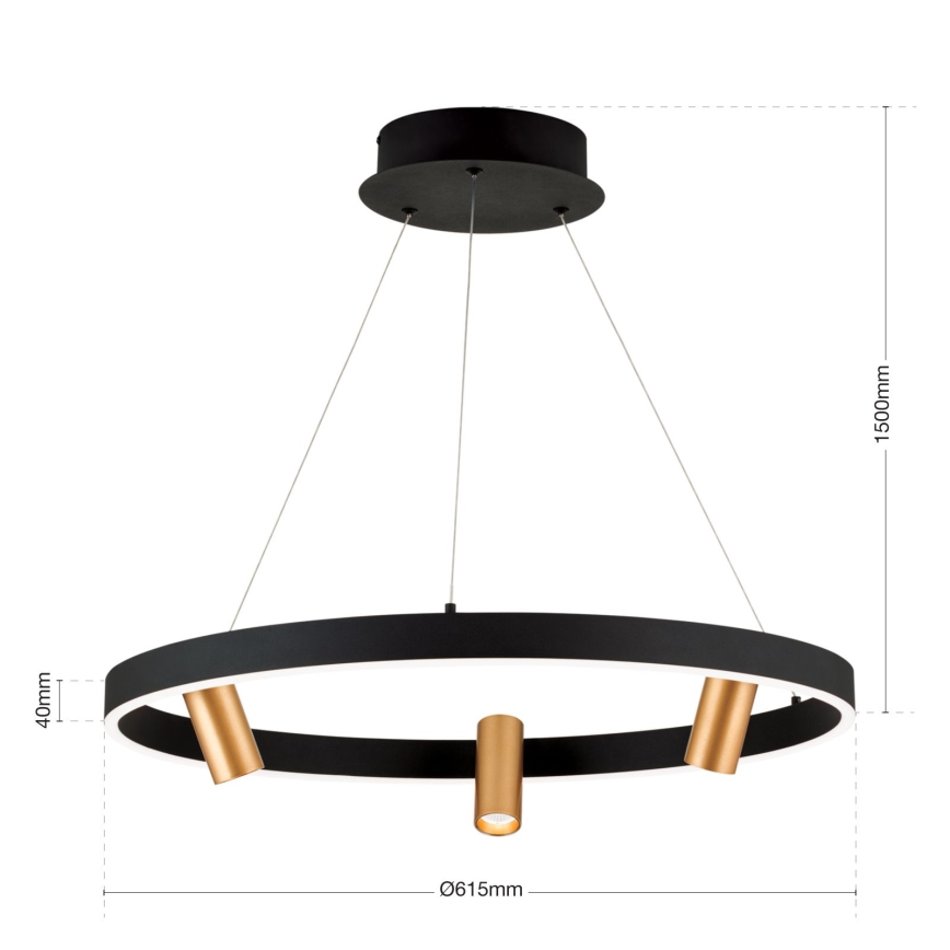 LED Hämardatav lühter BERLIN LED/50W/230V must/kuldne