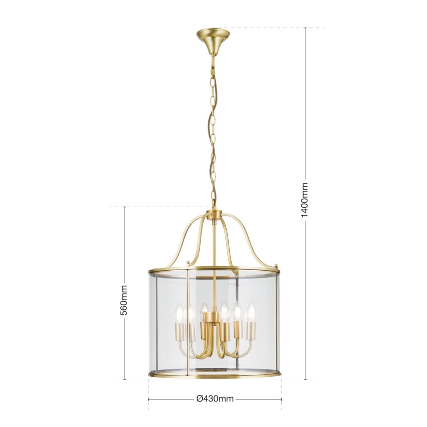 Ripplühter BRUNO ketiga, 6xE14/40W/230V, läbimõõt 43 cm, kuldne