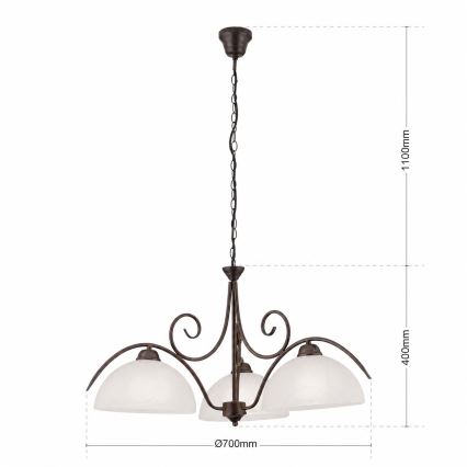 ketiga ripplühter RULA, 3×E27, maks. 40 W, 230 V, läbimõõt 70 cm, valge/pronks