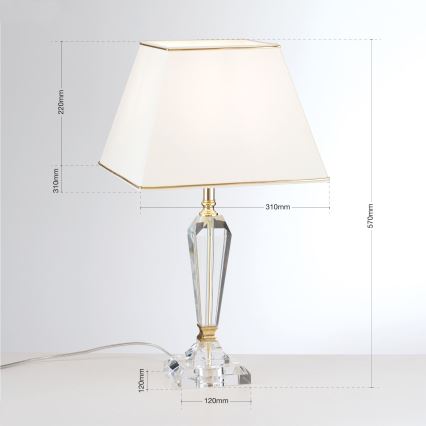 Kristallist laualamp VERONIQUE 1xE27/60W/230V kreemikas/kuldne