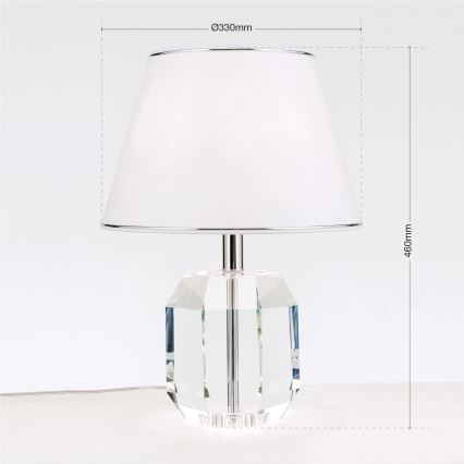 Kristallist laualamp ALEXIS 1xE27/60W/230V valge/läikiv kroom/läbipaistev