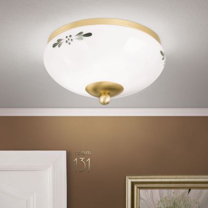 Orion - Laelamp LANDHAUS 1xE27/60W/230V läbimõõt 21 cm messing/valge/roheline