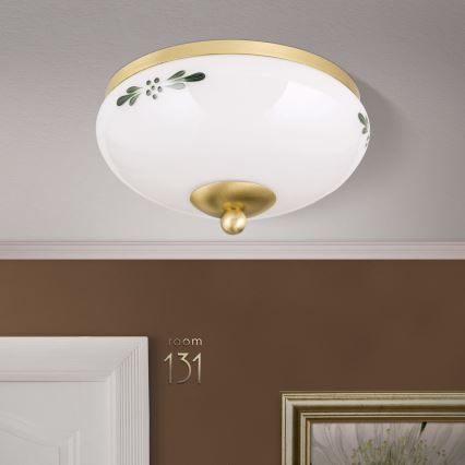 Orion - Laelamp LANDHAUS 1xE27/60W/230V läbimõõt 21 cm messing/valge/roheline