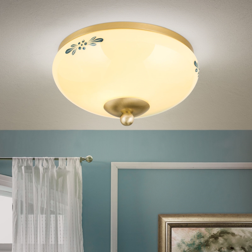 Orion - Laelamp LANDHAUS 1xE27/60W/230V Ø 21 cm messing/beež/sinine