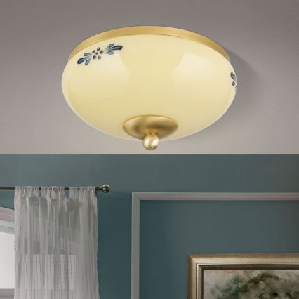 Orion - Laelamp LANDHAUS 1xE27/60W/230V Ø 21 cm messing/beež/sinine