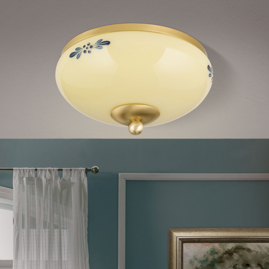 Orion - Laelamp LANDHAUS 1xE27/60W/230V Ø 21 cm messing/beež/sinine