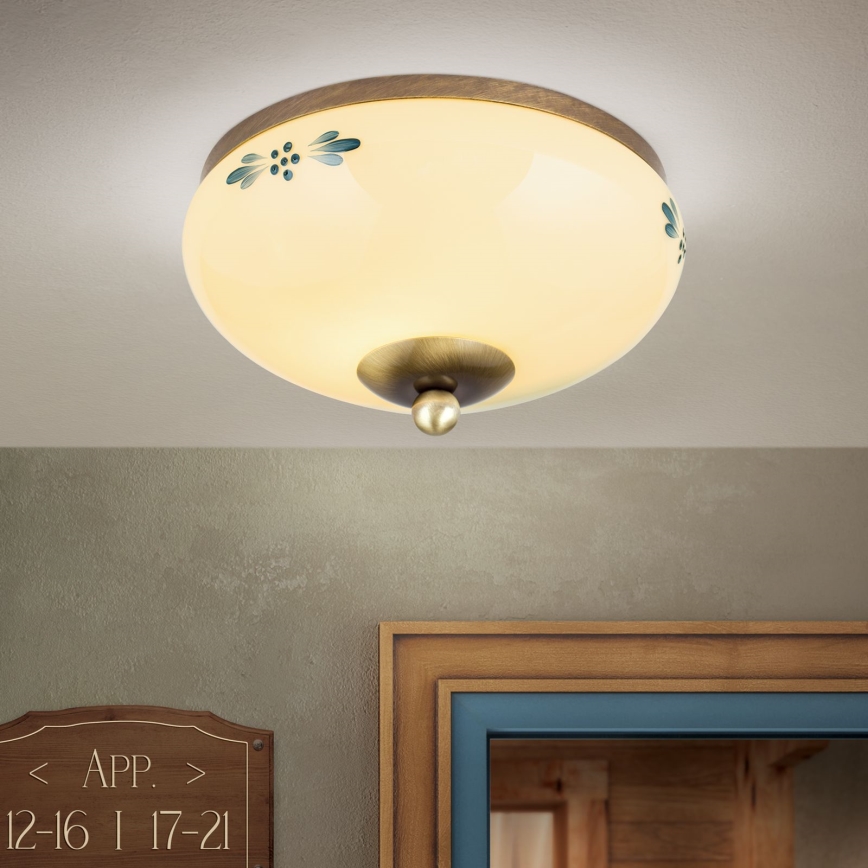 Orion - Laelamp LANDHAUS 1xE27/60W/230V Ø 21 cm pronks/beež/sinine