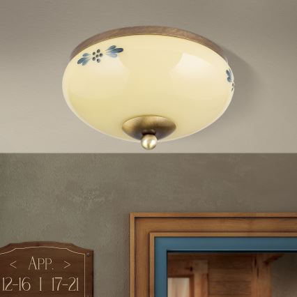 Orion - Laelamp LANDHAUS 1xE27/60W/230V Ø 21 cm pronks/beež/sinine