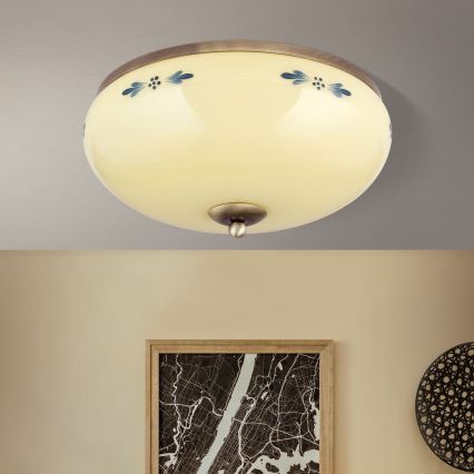 Orion - LANDHAUS laelamp 3xE27/60W/230V, läbimõõt 35 cm, pronks/beež/sinine