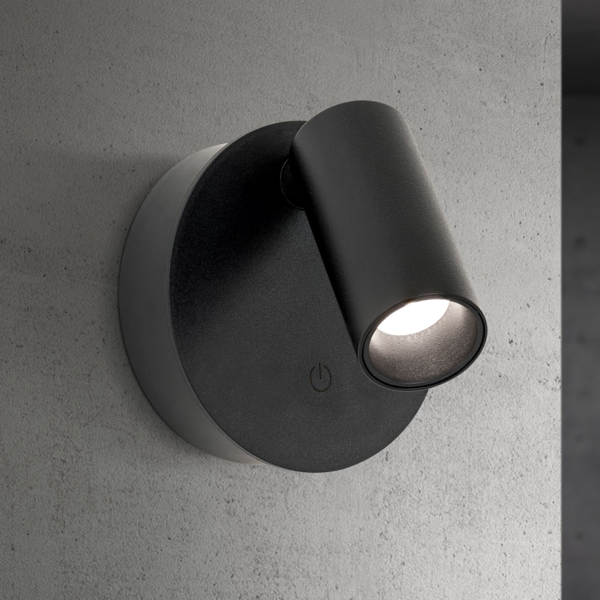 LUXY LED/1W/5V hämardatav, laetav puutekontrolliga seinapunktvalgusti 2200 mAh 2700/3000/4000K must