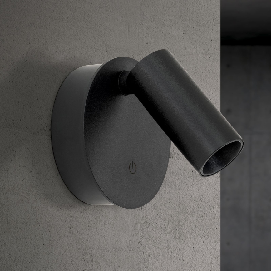 LUXY LED/1W/5V hämardatav, laetav puutekontrolliga seinapunktvalgusti 2200 mAh 2700/3000/4000K must