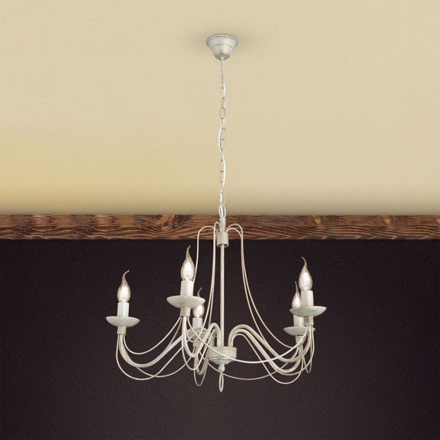 Lühter VELA 5xE14/40W/230V d. 60 cm valge/kuldne/paatina