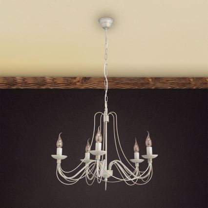 Lühter VELA 5xE14/40W/230V d. 60 cm valge/kuldne/paatina